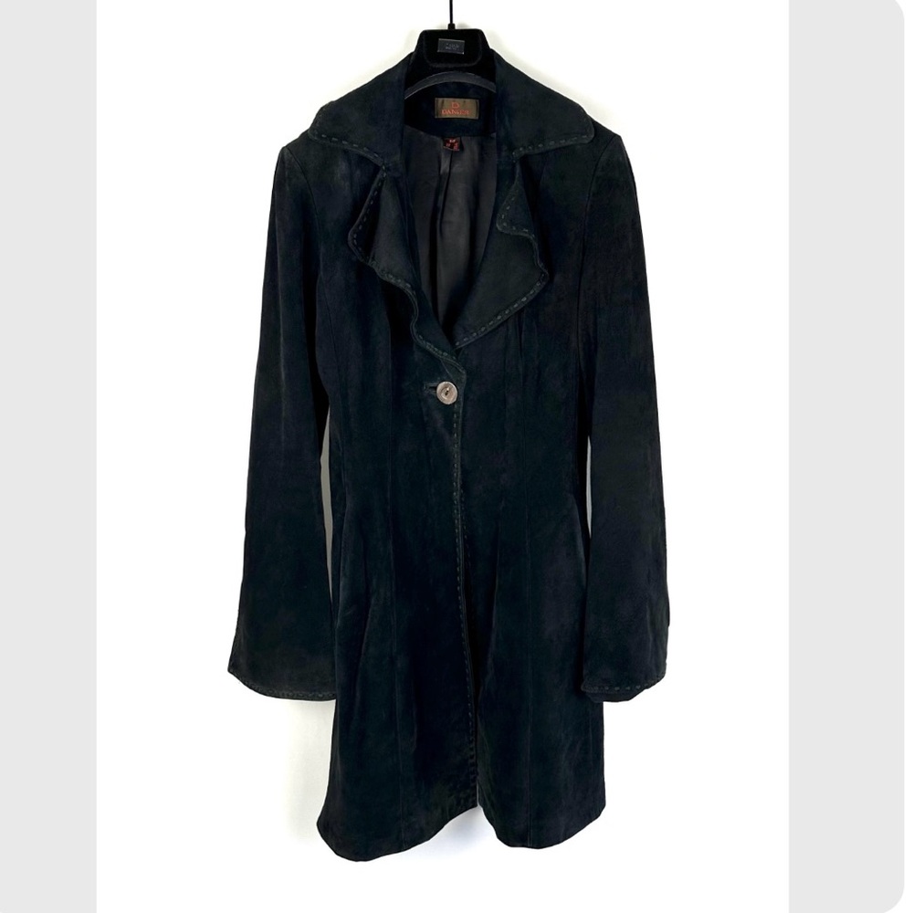 Vintage 2000’s ‘Danier Leather’ Black Soft Suede Long Trench Coat - Small